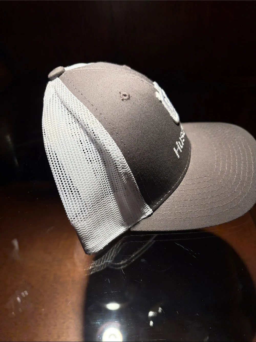 Husqvarna embroidered Men's Gray and White Mesh Trucker Cap